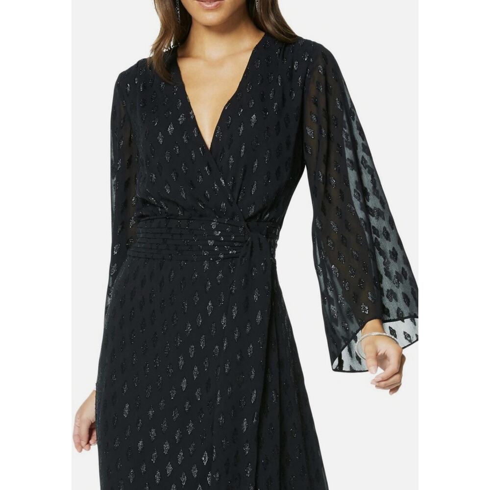 Ramy Brook Julie Metallic Wrap Dress Size 6 Black Shimmer High Low Midi NWT - Picture 8 of 14